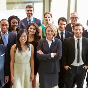 Multi-cultural Office Staff Standing in Lobby